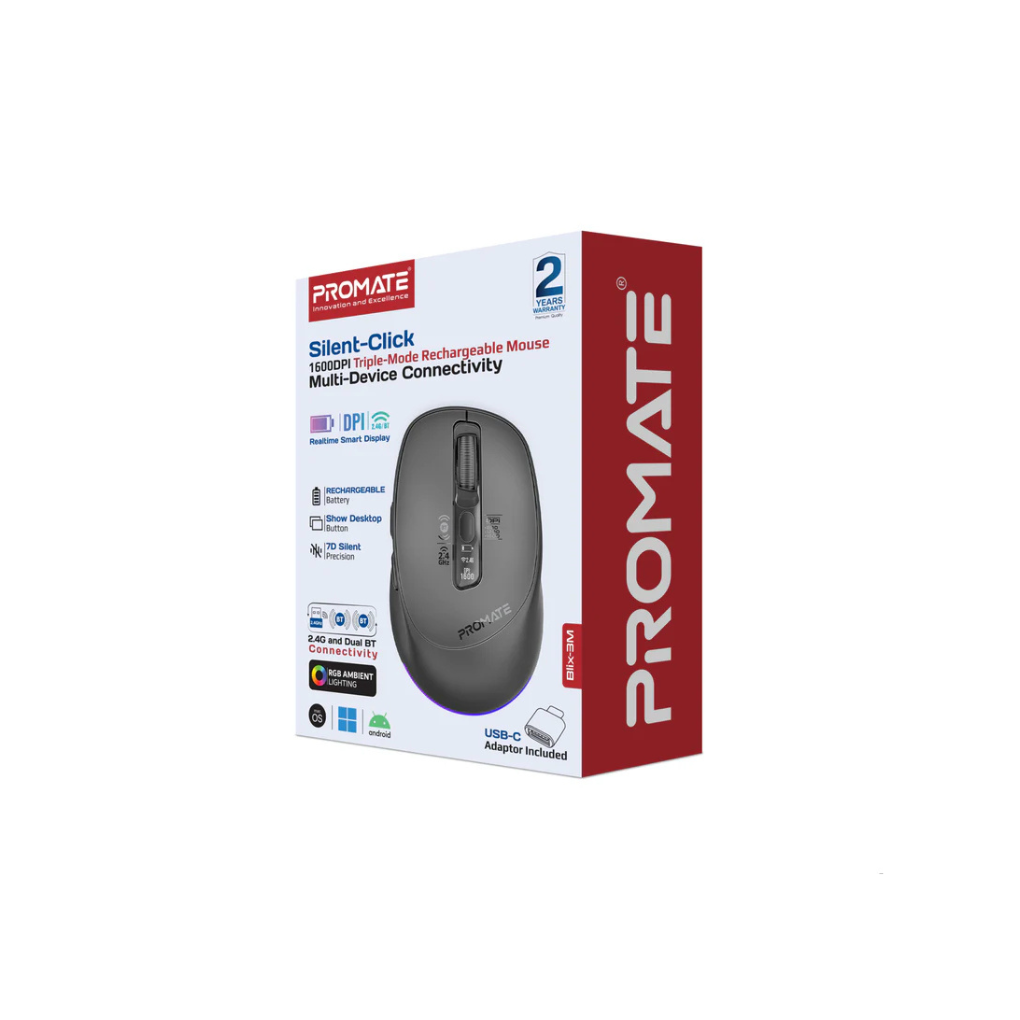 Promate Blix-3M Triple-Mode Rechargeable Wireless Mouse
