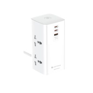 Light Wave LW-EXT-43U-3P Power Extension Tower 4-Way Socket with 3 USB 70W Super Fast Charging Surge Protection