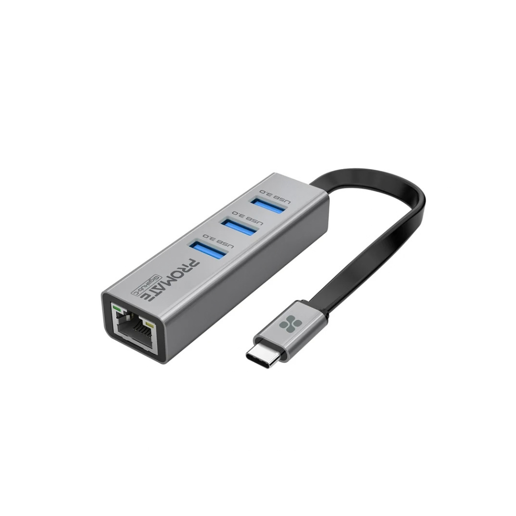 Promate USB-C Hub with 3 USB 3.0 Ports & 1000Mbps