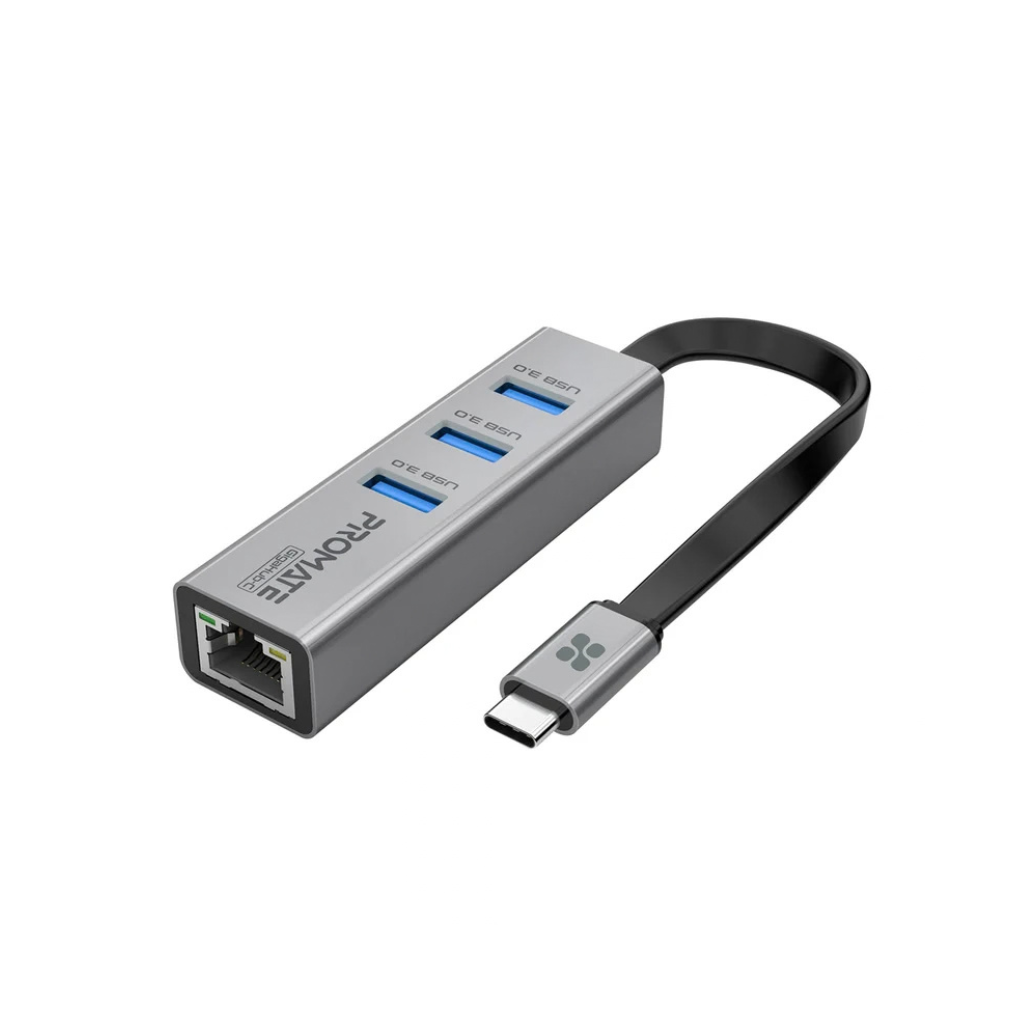 Promate USB-C Hub with 3 USB 3.0 Ports & 1000Mbps