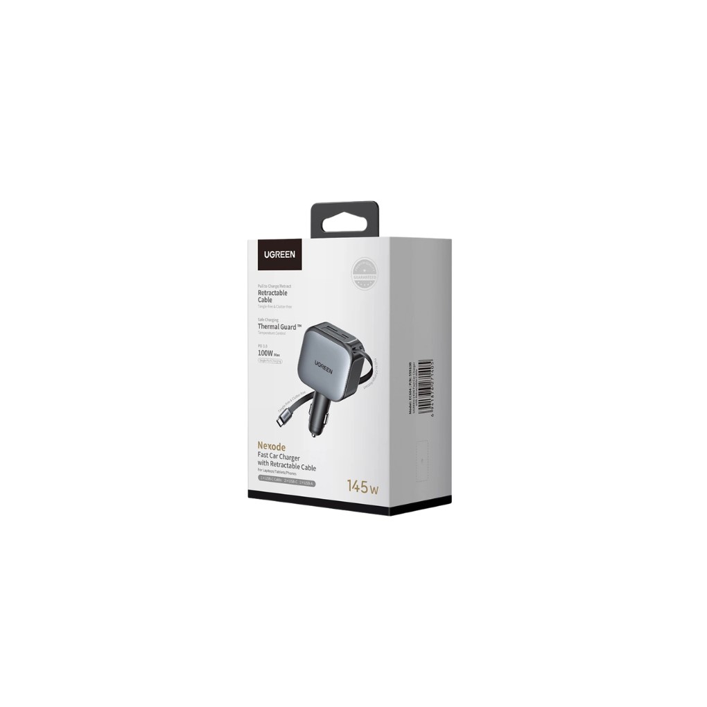 UGREEN Nexode Car Charger 145W with Retractable USB-C Cable